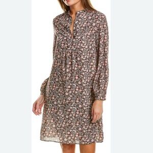 J. McLaughlin Tavia Shift Dress Long Sleeve Pockets Medium Brown & Pink Floral